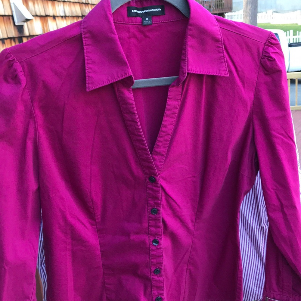 Express Raspberry button down shirt w buckle cuff